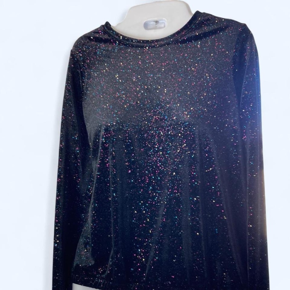 Crewcuts J.Crew Black glitter long sleeve top w a touch of sparkle  XL NWT